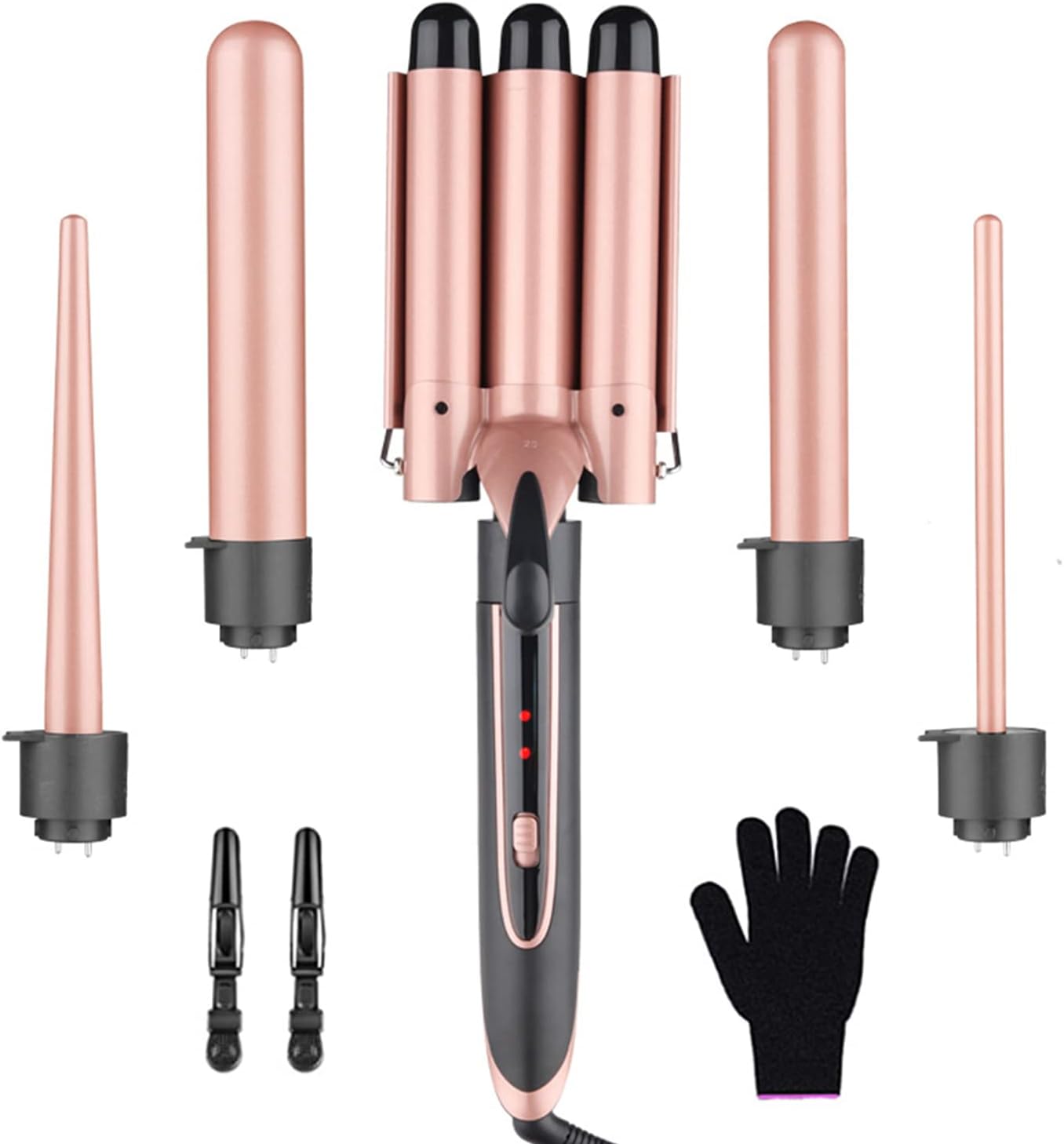 MOLORProfessional Curling Wand Set, 5 in 1 Hair Curler with 5 Interchangeable Curling Wand Ceramic Barrel(9-32mm), with 2 Temperature Adjustments, Heat Protective Glove