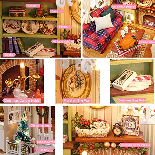 DIY Miniatur Puppenhaus Kit 1:24 Realistisches Mini 3D Holz Mini -Zimmer mit Möbeln, , LED Leuchten, Weihnachts Dekoration, Geschenk für Jugendliche, Erwachsene (Holiday time) – Bild 4
