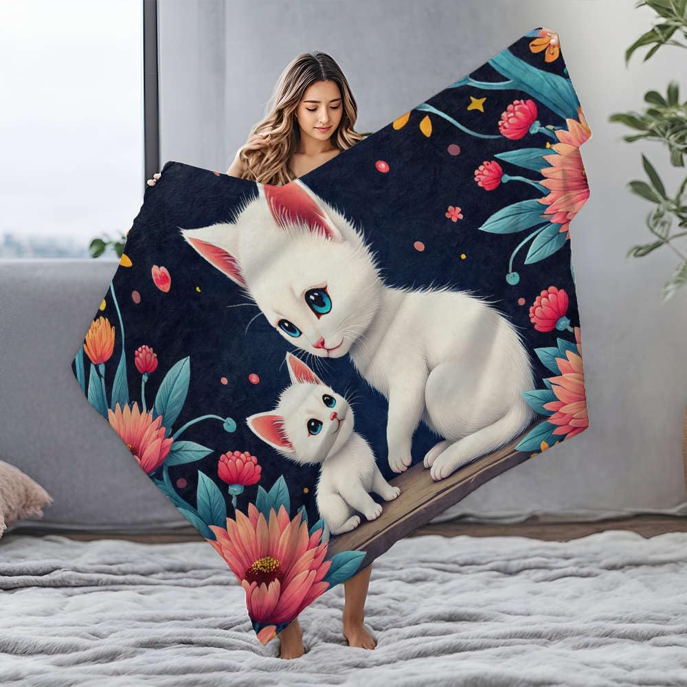 Couverture flanelle chatons blancs lit 150x200 plaid lit queen size