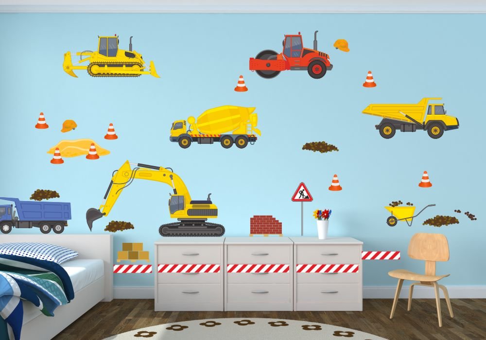 nikima 048 - Adesivo da parete per cameretta dei bambini, motivo: escavatore di camion, in 6 misure