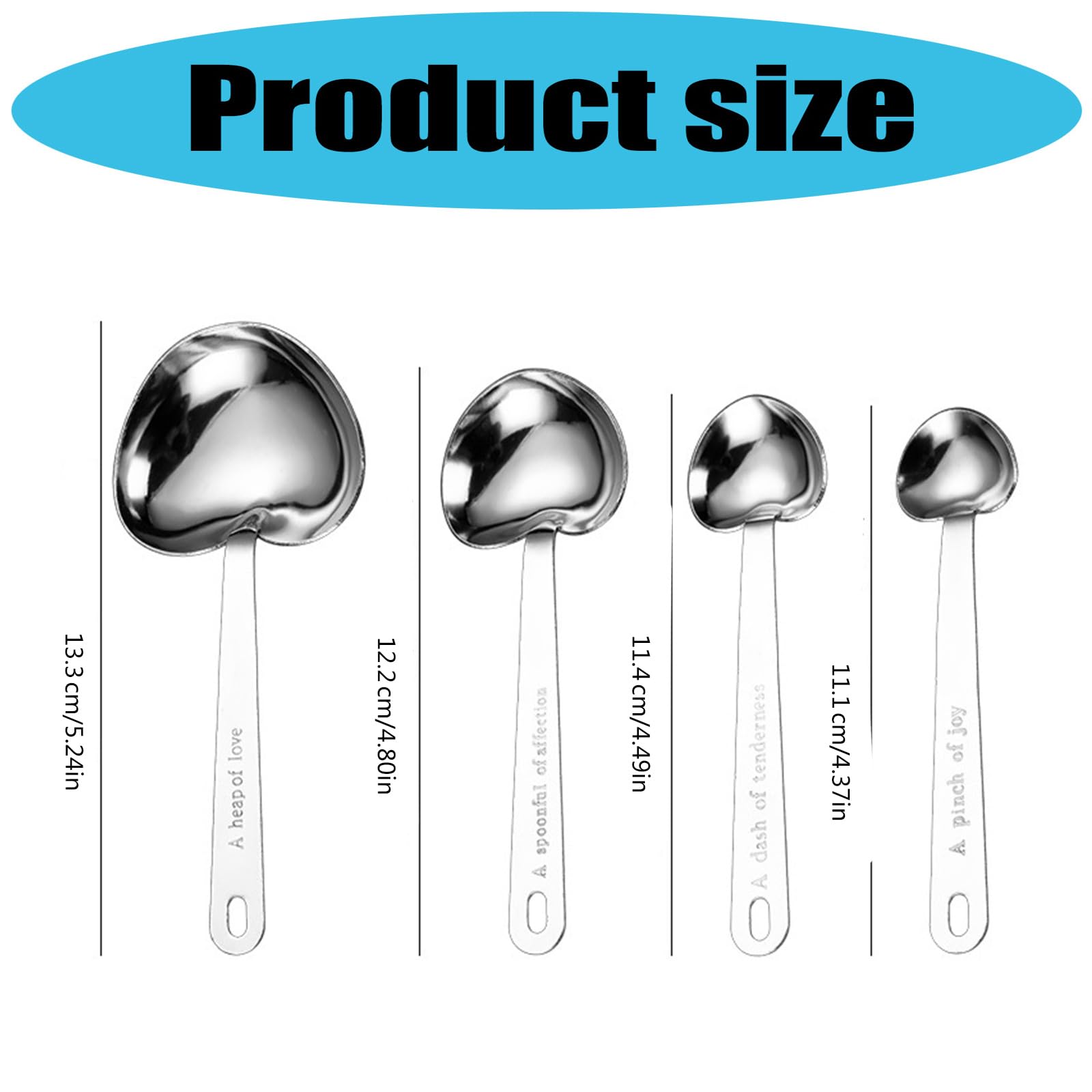 Cucchiai dosatori a forma di cuore, 4 cucchiai da cucina, in acciaio inox, cucchiai dosatori argentati, simpatici cucchiai dosatori per cottura, caffè, latte in polvere e condimenti