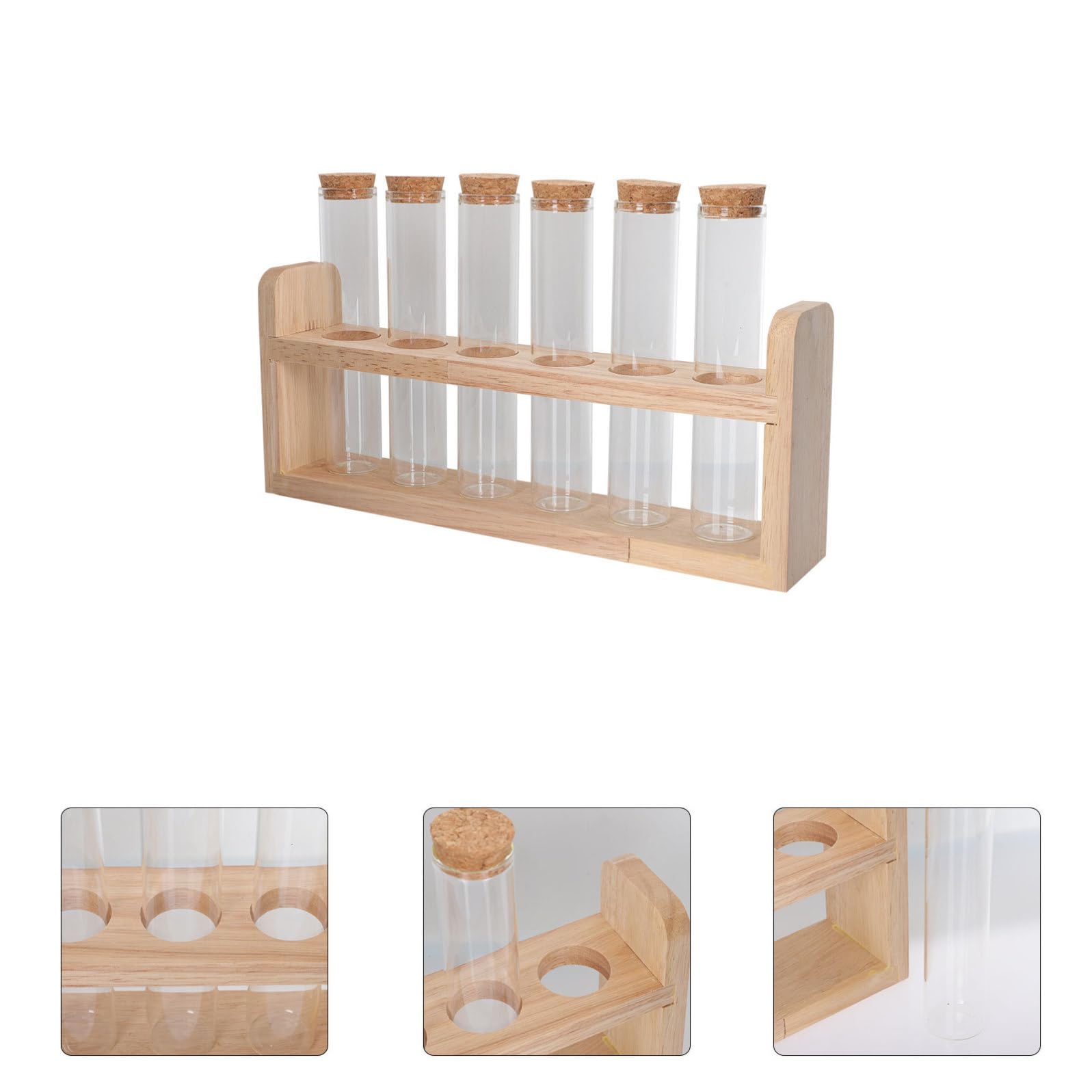 UKCOCO Porta Provette in Legno e Vetro per Cucina e Bar, Supporto Multifunzione per Conservare Ingredienti e Esporre Bicchierini Design Semplice e Chic