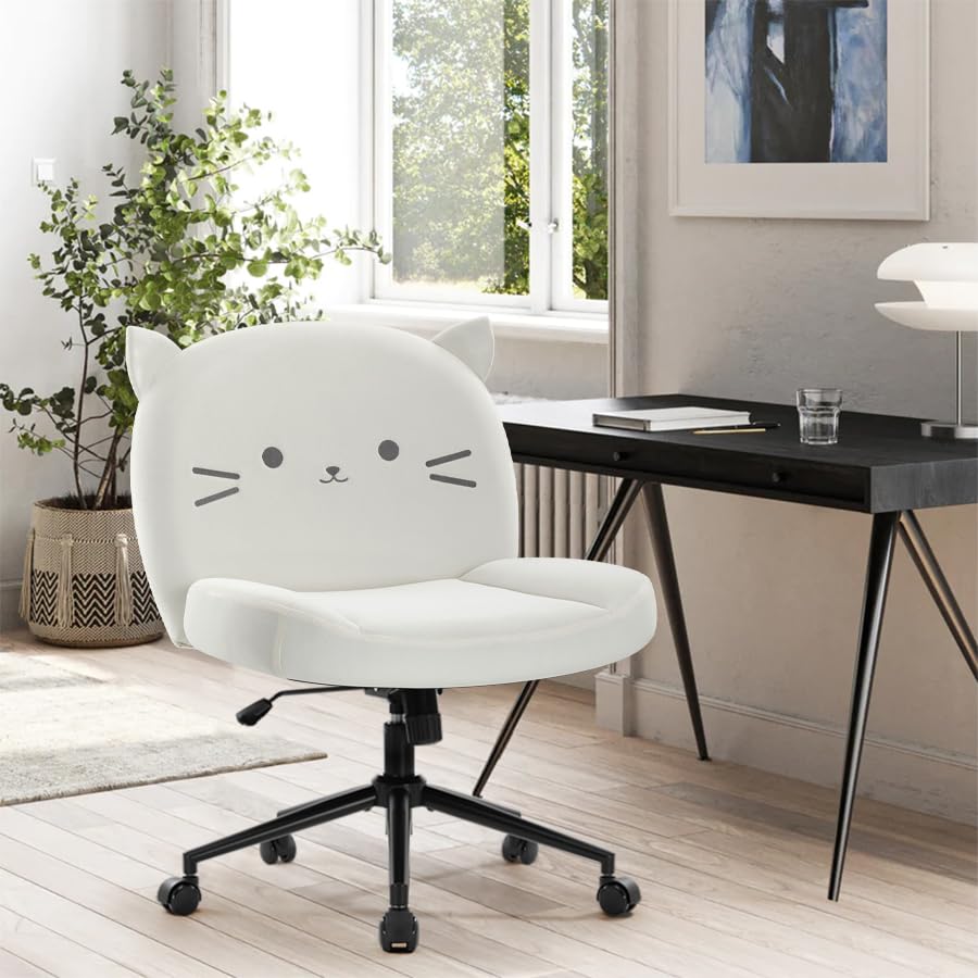 IWMH Armless Office Desk Chair with Wheels,Ergonomic Criss Cross Legged Computer Chair with Fabric Padded, Height Adjustable Wide Seat Vanity Chairs,Mid Back Task Chair for Home, Bedroom ()