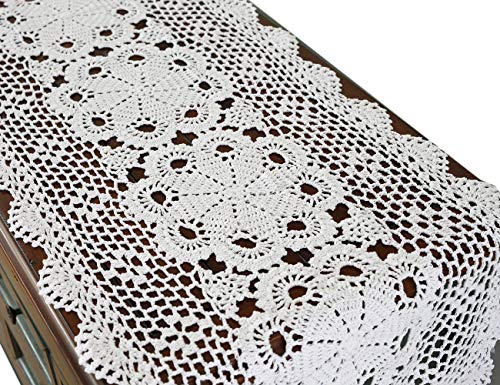 Gracebuy - Mano de mesa (100% algodón, hecho a mano), algodón, Blanco, 15x51 Inch