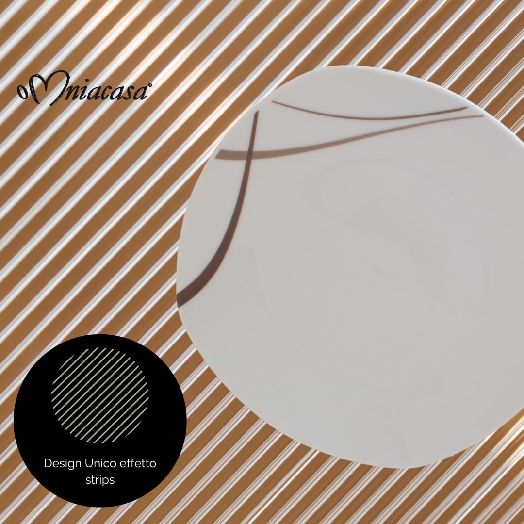 Servizio Piatti Con Tazzine da Caffè 30 Pezzi per 6 Persone Strips Tortora Design Moderno in Porcellana Resistente, Lavabili in Lavastoviglie e Utilizzabili in Microonde