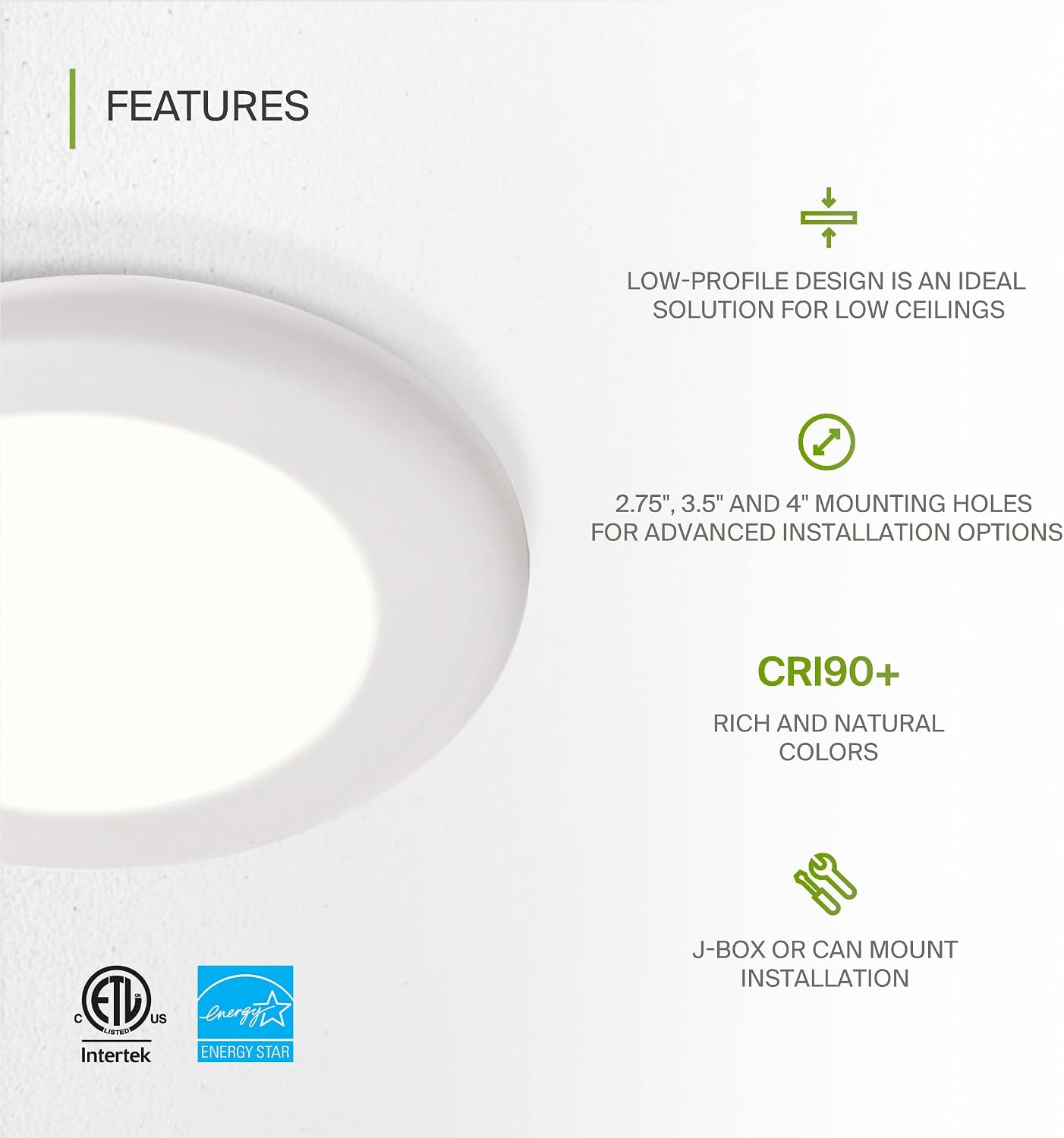 ASD 4 Inch LED Flush Mount Ceiling Light, Wet Rated Dimmable LED Disk Light, CRI 90, J-Box or Recessed Can Installation, White, 650 LM, 10W (85W Eqv.), 3000K, Energy Star, ETL