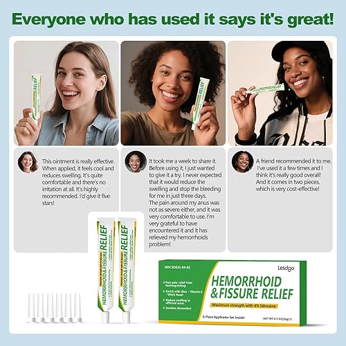 Miniatura 9 de Ungüento hemorroidal (paquete de 2), crema para hemorroides y fisuras hamamelis de máxima fuerza, alivio del dolor, para picazón e hinchazón