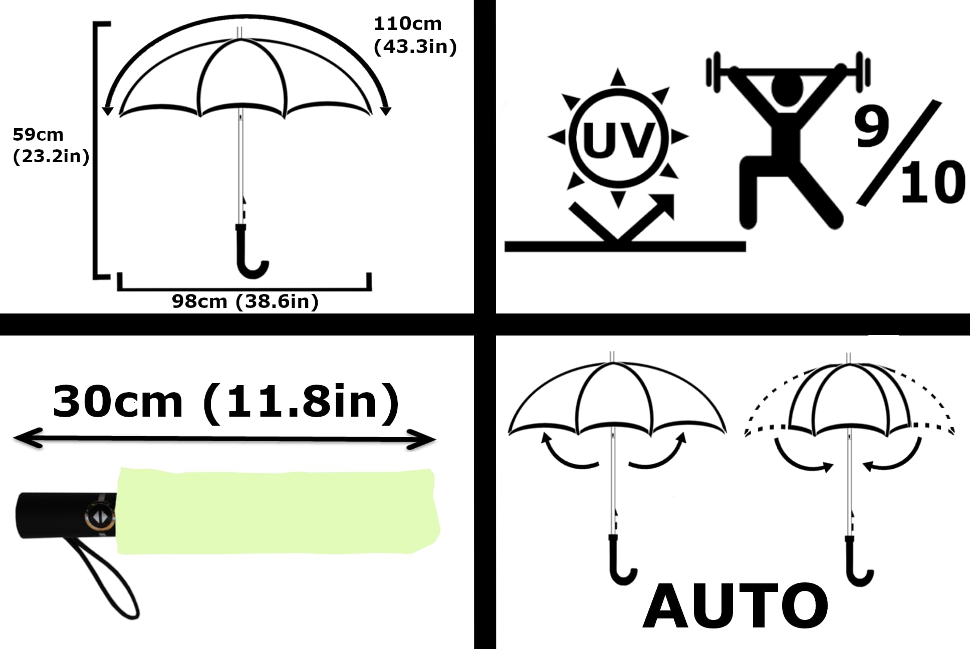 COLLAR AND CUFFS LONDON - 2 w 1 - DUAL PURPOSE - Parasol przeciwsłoneczny blokujący promieniowanie UV - wodoodporny na deszcz - wiatroszczelny 50 km/h - małe, mocne składanie, automatyczne otwieranie