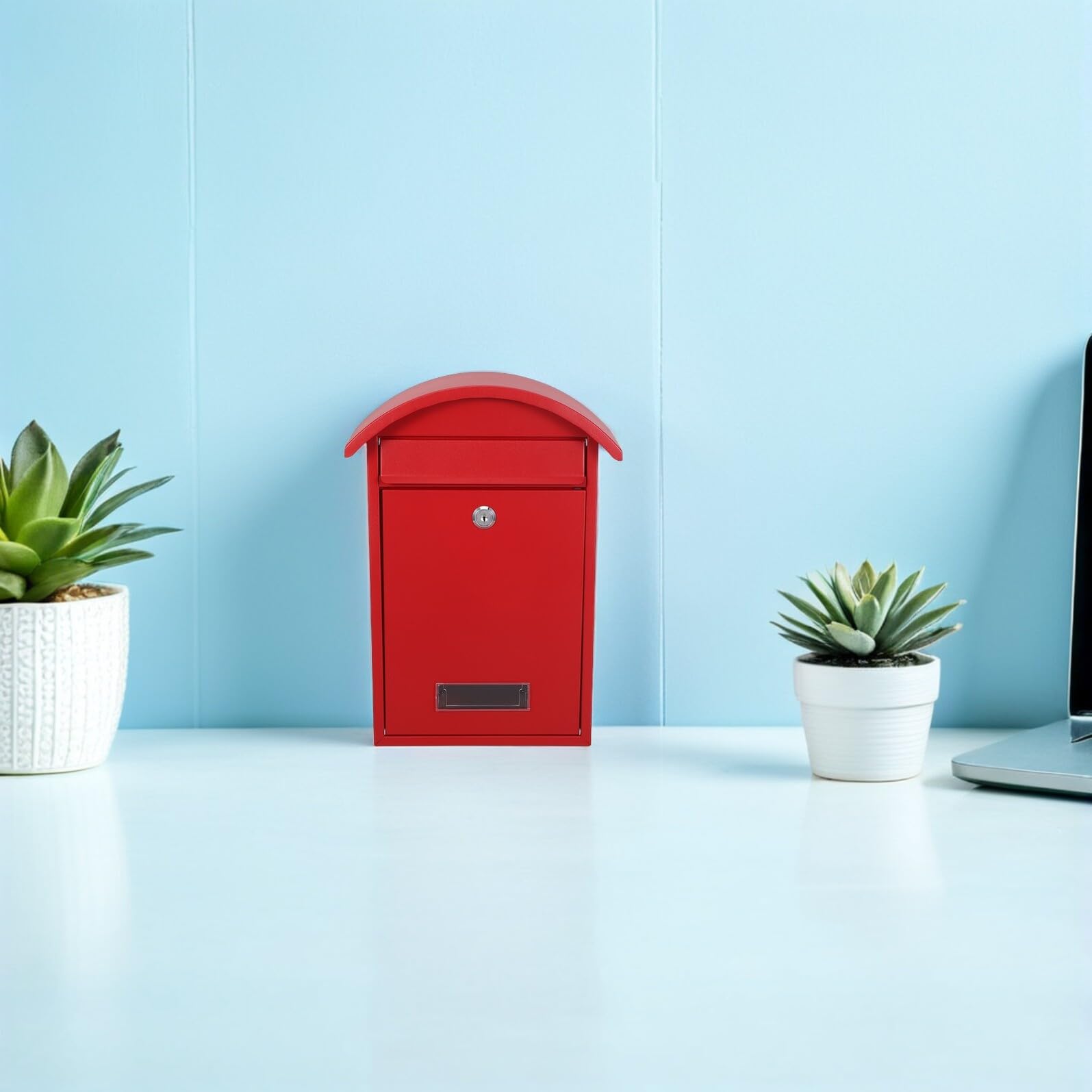 CALLARON Buzón de Pared para Exterior con Cerradura de Seguridad, Tamaño 35,5 X 25,4 X 10 Cm, Color Rojo, Fabricado en Hierro Resistente Intemperie, Adecuado para Hogar y Oficina