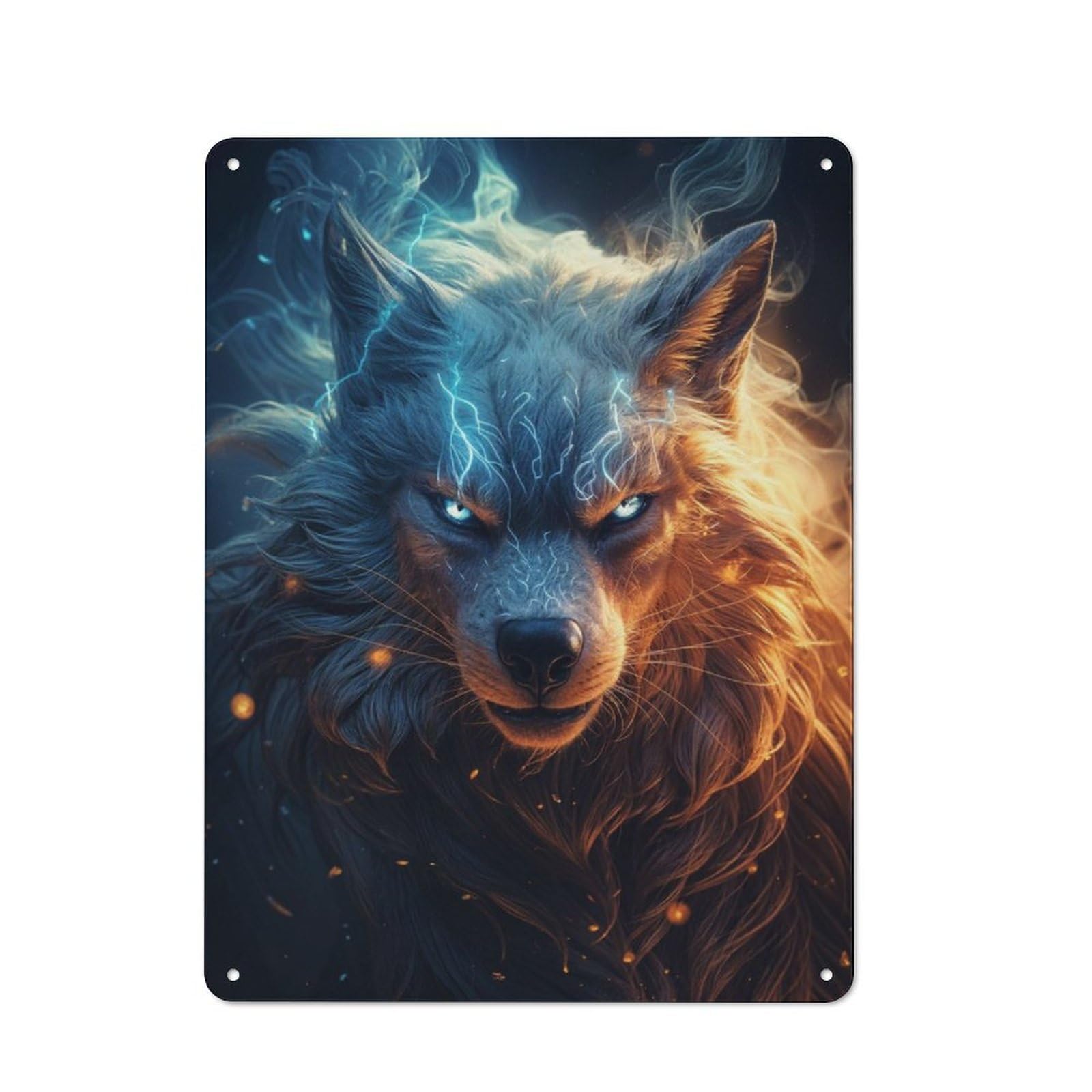 Junmoney Cosmic Celestial Wolf For Café Or Restaurant, Vintage Metal Sign 40X30cm, For Vintage Wall Decor Fans, For Cafés, Pubs And Restaurants