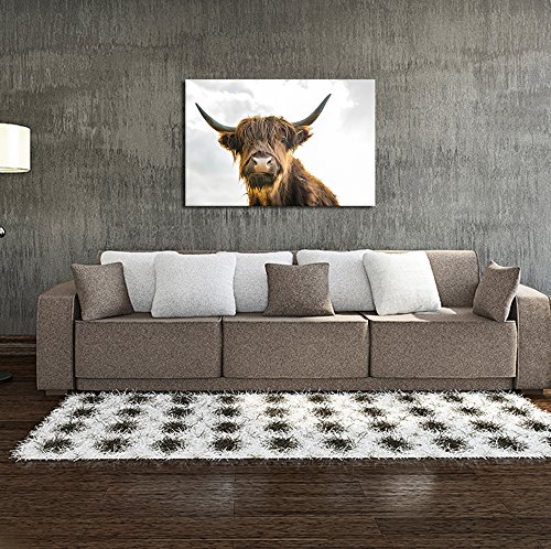 Sechars - Animal Canvas Wall Art Close-Up Highland Cattle With Long Horns Picture Print On Canvas Painting For Home Decor Modern Living Room Decorations,Framed Ready To Hang,24 X 36 #TOP1