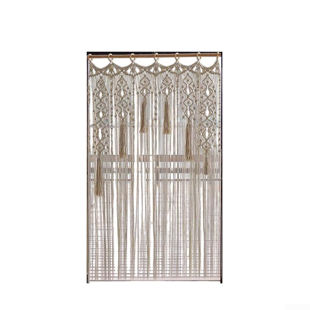 Rideau de porte en corde de coton macramé bohème avec pompons muraux