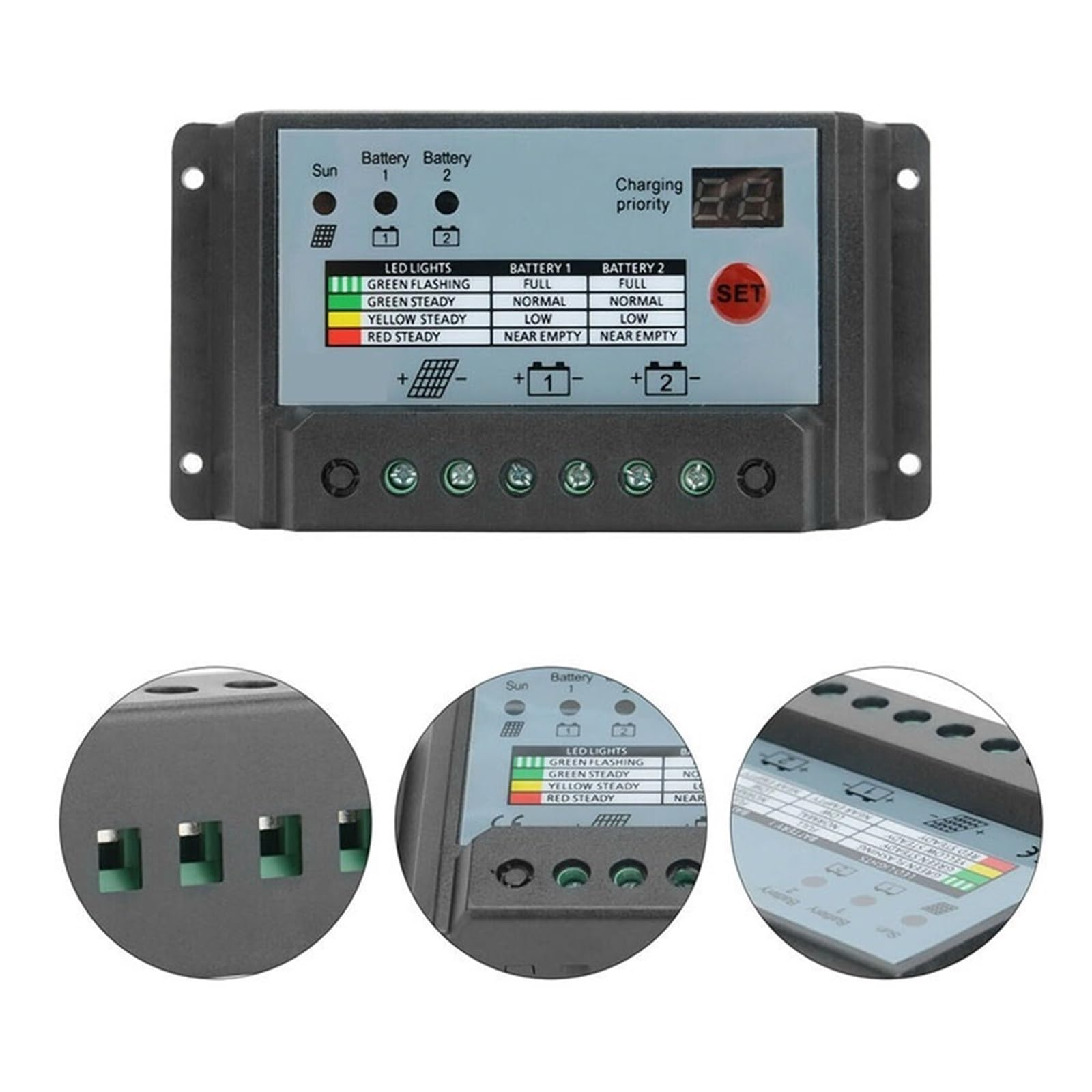 Podwójny Regulator Ładowania Baterii Słonecznej 10A 20A 30A PWM 12V 24V System Panel Zasilania Ładowarka(30A)