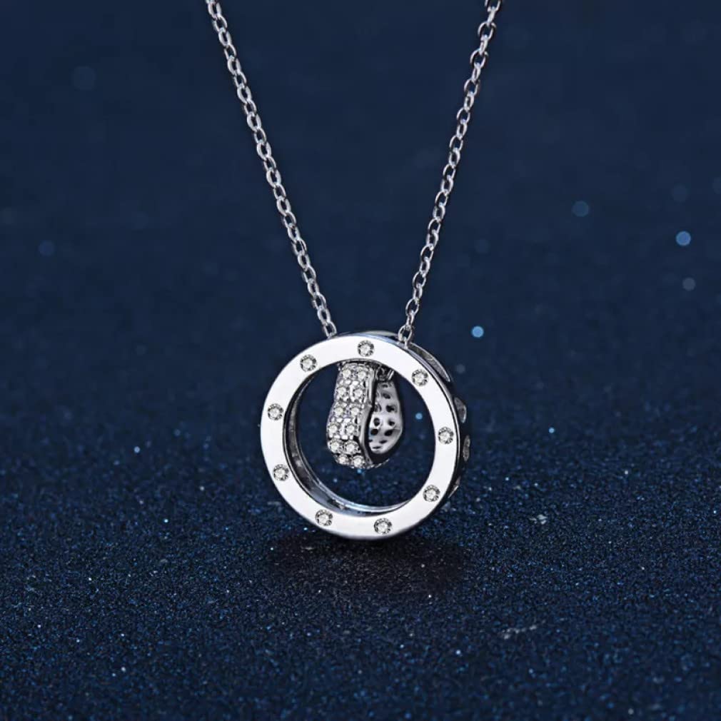 Collar Redondo con Colgante de circón y corazón de Amor, Collares de Plata de Ley 925 con Diamantes de imitación, Regalo de joyería para Mujer