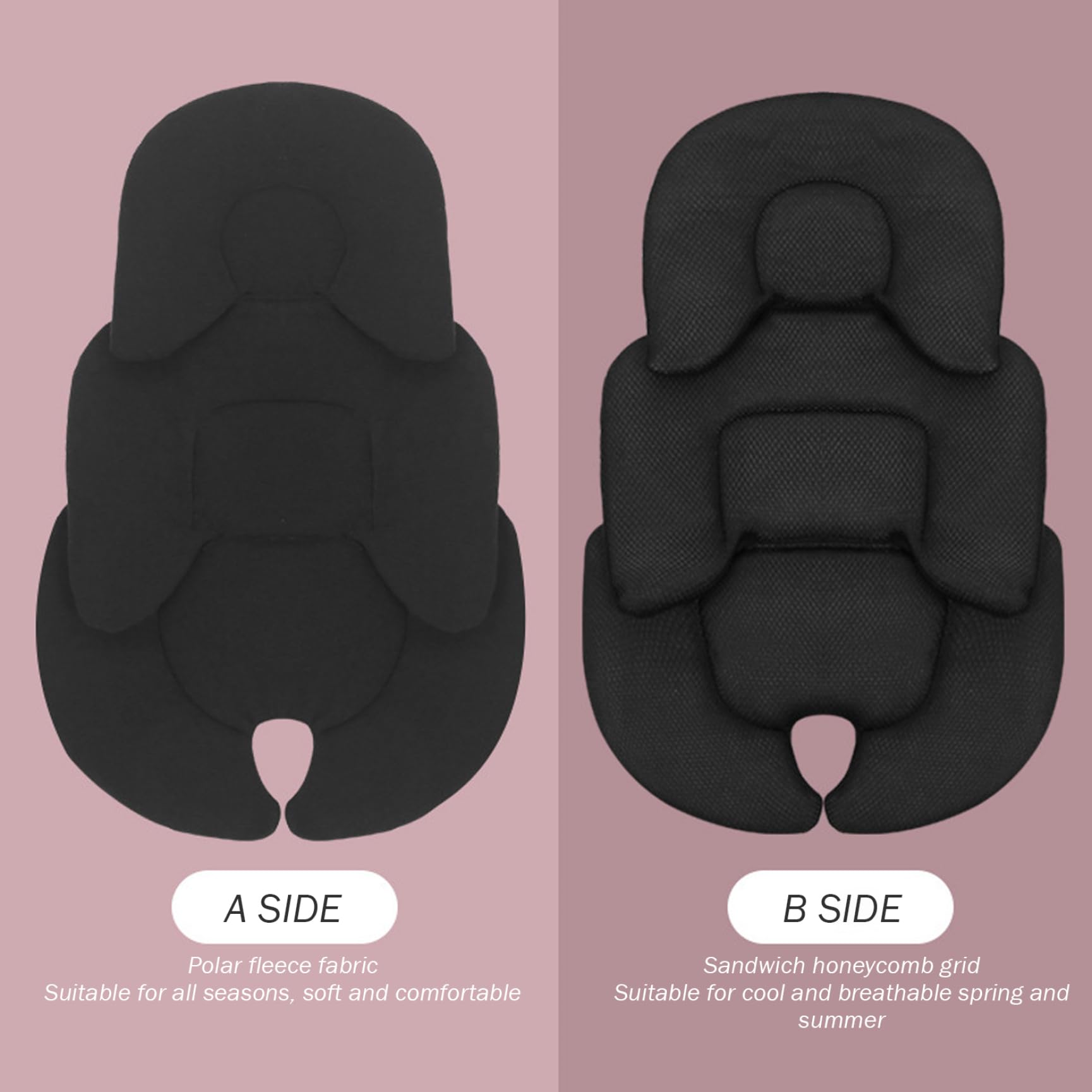 Inserto para el asiento para el automóvil infantil, cabezal, cuello y cojín de cochecito de soporte para cuerpo, revestimiento transpirable de malla de doble cara y tibia tibia lana de vellón para
