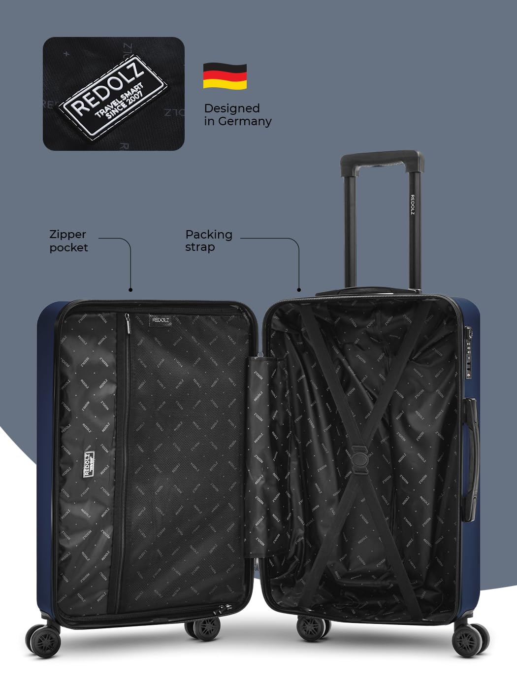 REDOLZ mittelgroßer Hartschalen Check-in Koffer | Trolley 44 x 25 x 67 cm aus hochwertigem ABS Material | Ultra-leicht nur 3,29 kg für Damen & Herren | 4 Doppelrollen & TSA-Schloss (Essentials 09)