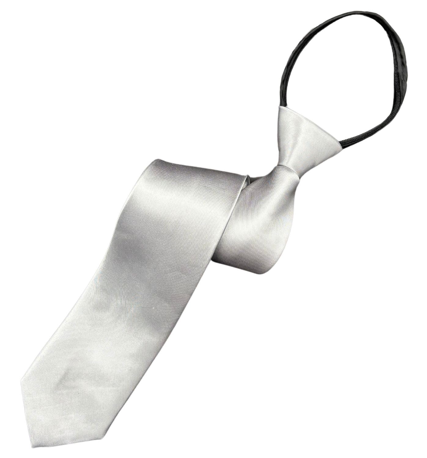 MDSTYLE Pre-Tied Necktie for Men - Solid Color Neck Tie with Adjustable Zipper - Wedding Business Formal Clip on Ties (Silver)