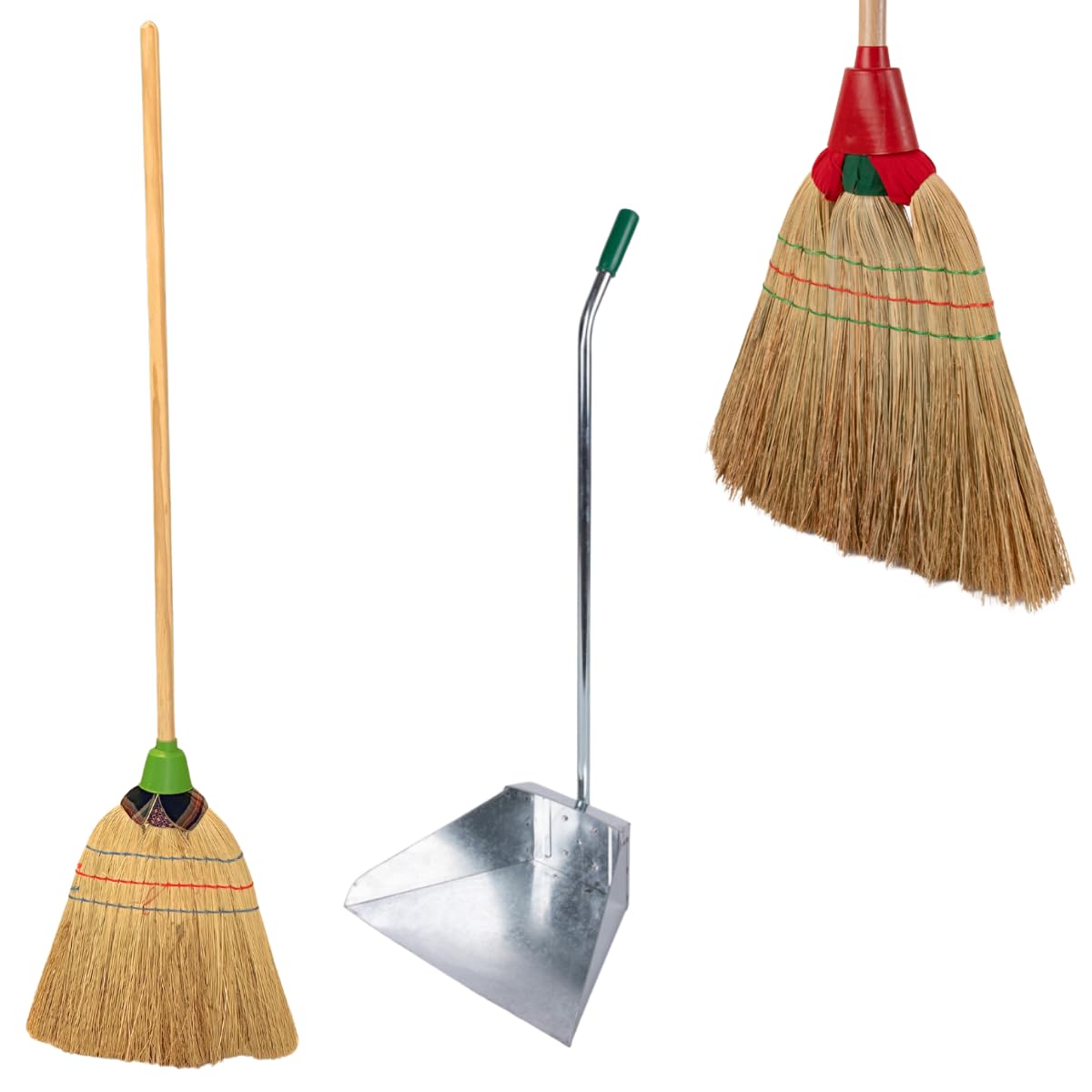 Tomaino - Set Pulizia Scopa Saggina con Paletta in Ferro zincato, Pulizia per Cortile Esterno, Giardino, Garage, Portico (Scopa con paletta)