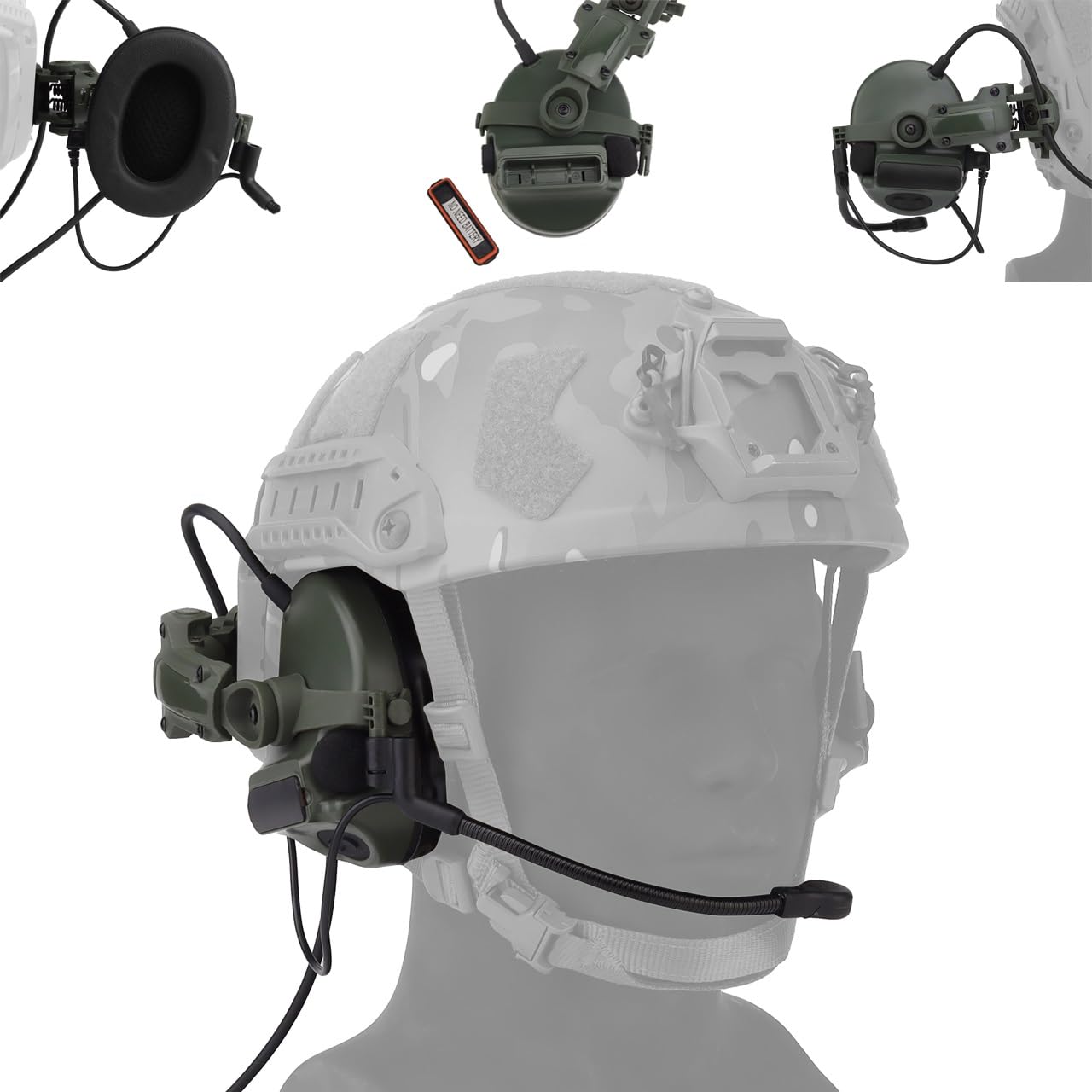 Wqzxm Green Tactical Headsets With Fast Helmet Rail Adapter Military Hunting Shooting Ear Protection Headset Army Communication Accessories(Green)
