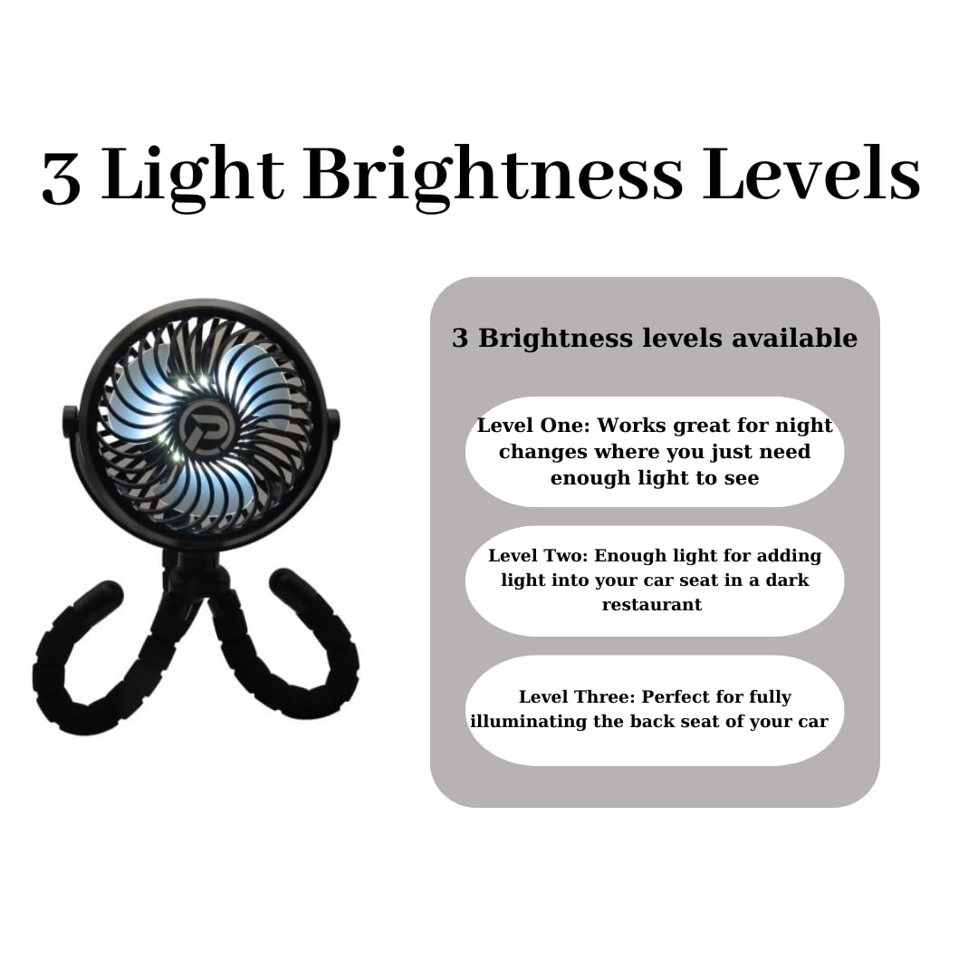 Baby Stroller Fan, Rechargeable Clip On Fan with LED Light, Rotatable Portable Fan for Car Seat, Golf Bag, Stroller, Crib, Treadmill