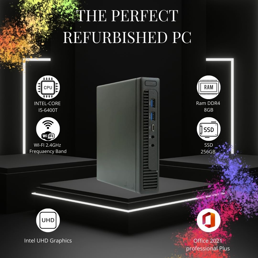 Mini PC EliteDesk G2 Intel Core i5-6400T Ram 8GB SSD 240GB Pack Office 2021, Windows 11 Pro y llave Wi-FI (reacondicionado)