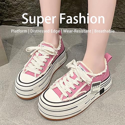 Women’s Y2K Trendy Canvas Sneakers, Delicate Fabric Upper, Distressed Edge, Secure Heel, Wear - Resistant3