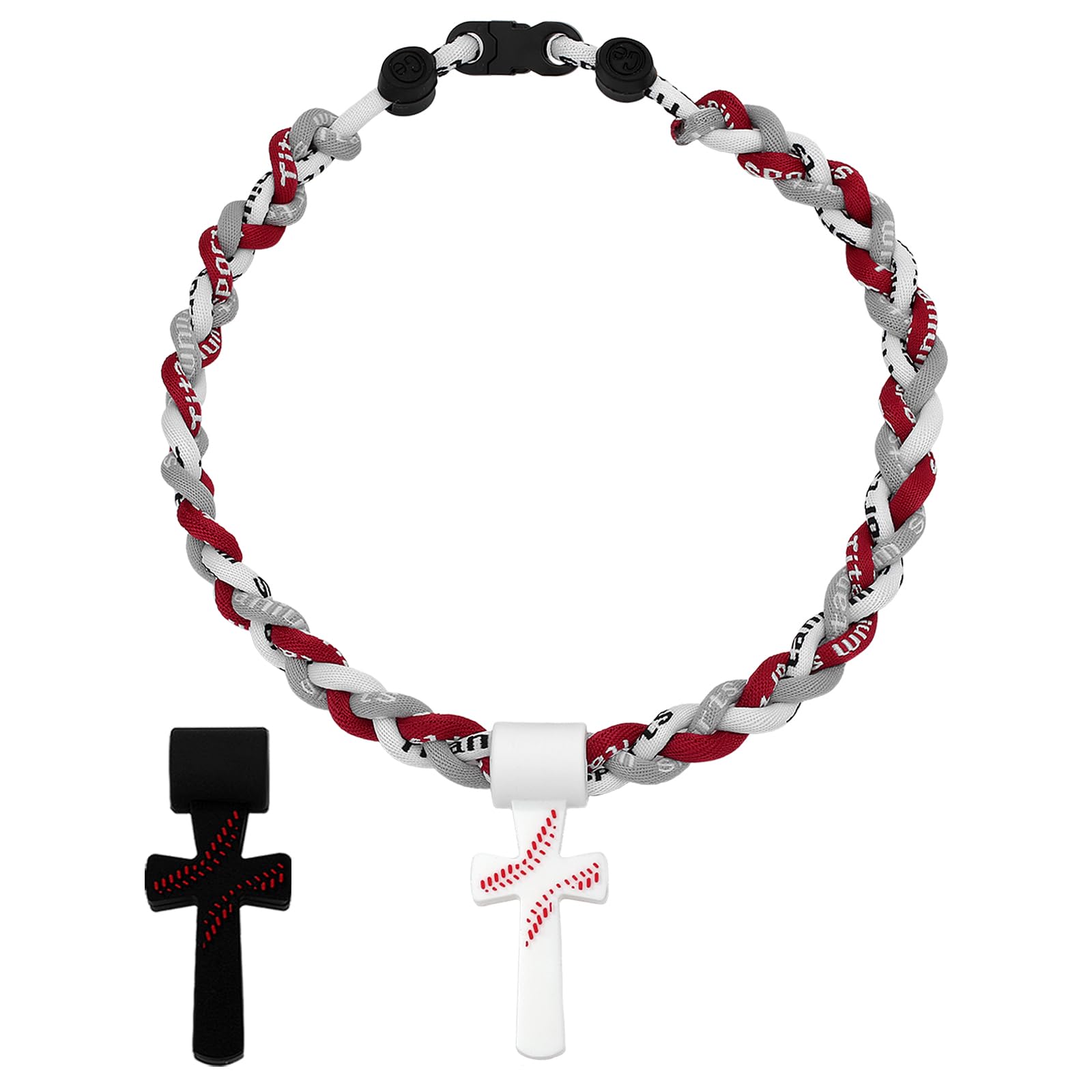 Collar de béisbol con cruz Flongo para niños cuerda trenzada triple de 33 cm 8