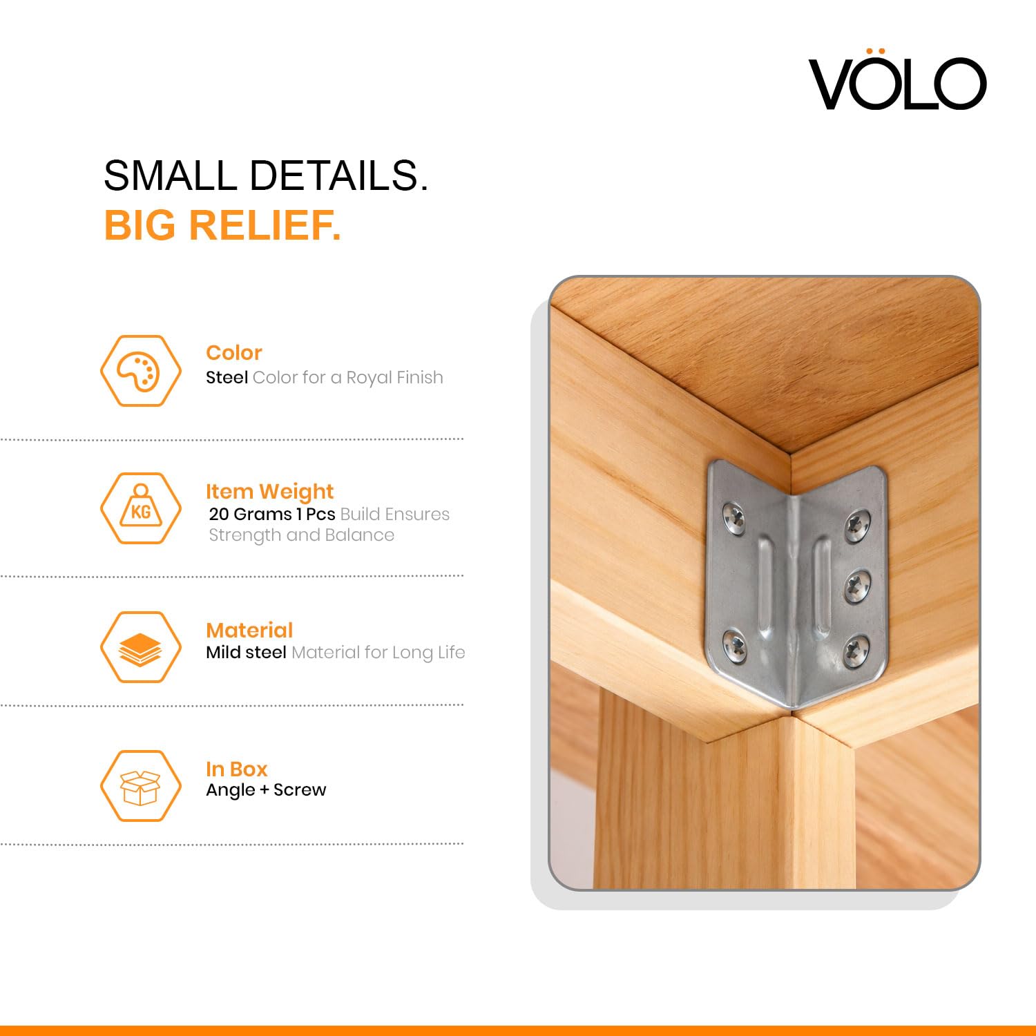 Volo L Angle Bracket for Reinforcing Chairs/Tables - Shelf Bracket 25mmx25mm Zinc Plated, L Shape Bracket for Solid Shelf Support, Joint Right Corner Brace (1 x 1 Inch) (25mm (1"), 12) — Amazon image 7