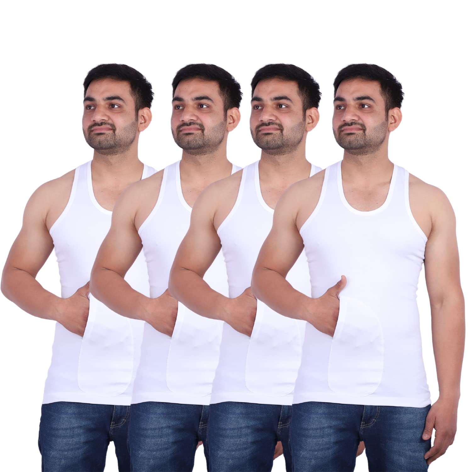 spenca Men's Cotton Rn Pocket Sandow Sleeveless Vest Tank_Pack of 4-picture-13