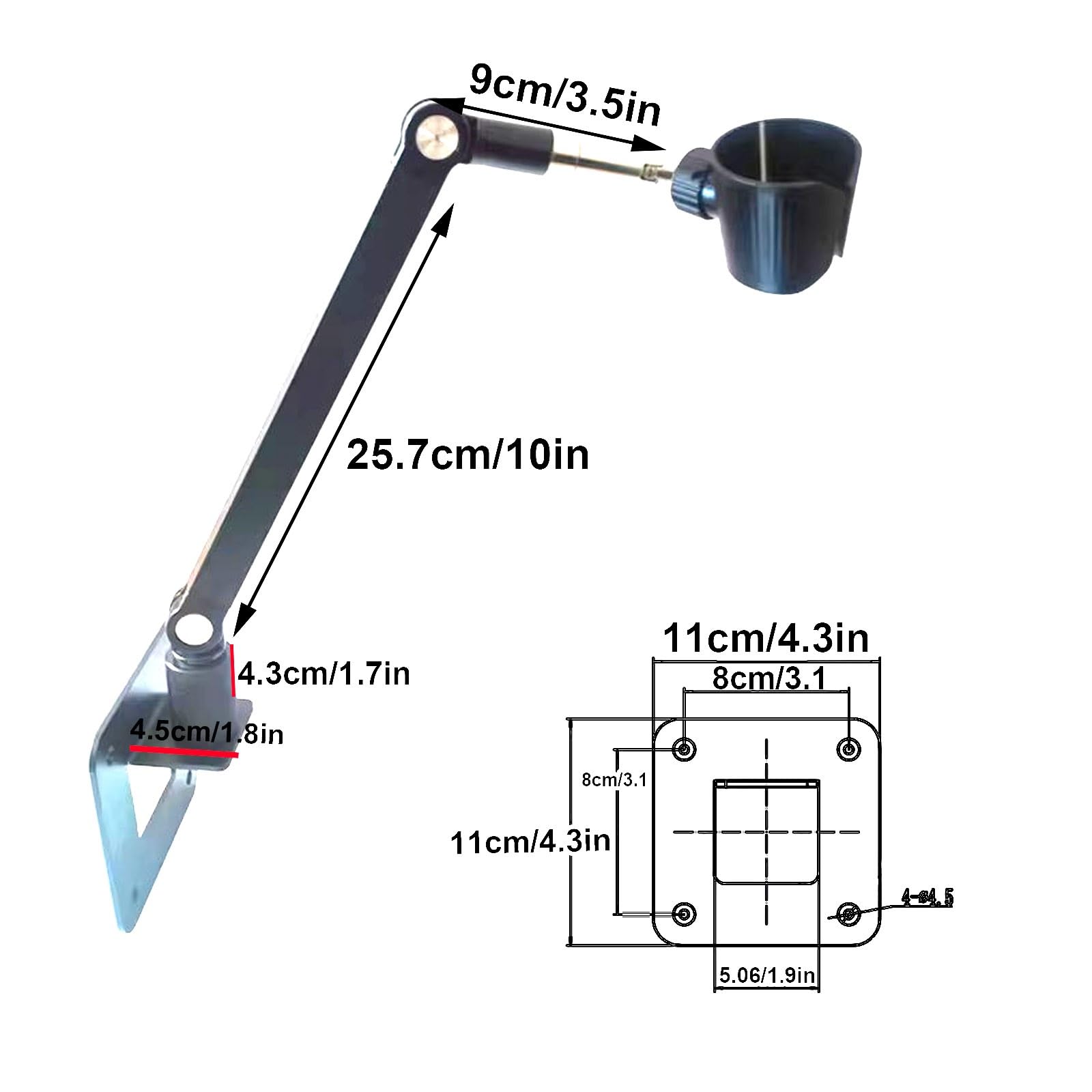 Wandmontage Föhn Halterung, Fönhalter, Ganzmetall, 360° Drehbar, Verstellbarer arm, Klebe/Bohrmontagemöglichkeiten, Geeignet for Badezimmer(Black)
