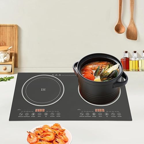 Miniatura 7 de Cocina de inducción doble con 2 quemadores, 1200 W de cocina de quemador eléctrico, Placa de cocción de inducción de vidrio templado, Placa de