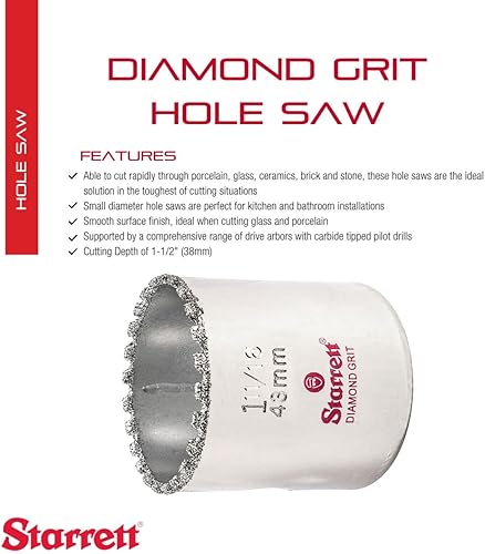 Miniatura 138 de Starrett Sierra de agujero de grano de diamante, ideal para perforar agujeros de diámetro pequeño, diámetro de 4-1/8 pulgadas, profundidad de corte