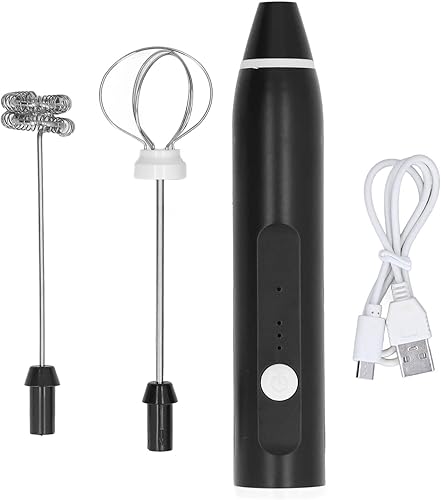 VTOSEN Espumador de leche eléctrico inalámbrico con 2 cabezales de batidor de huevos, mini agitador eléctrico y batidora de mano para cafeterías,