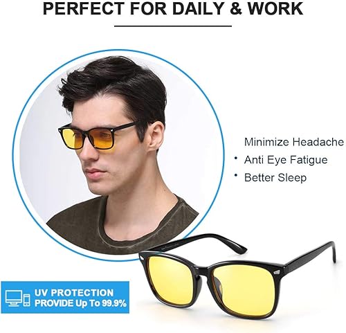 Miniatura 5 de Cyxus Lentes de luz azul con lente amarilla, lentes negros para computadora con bloqueo UV, marco de lentes de filtro