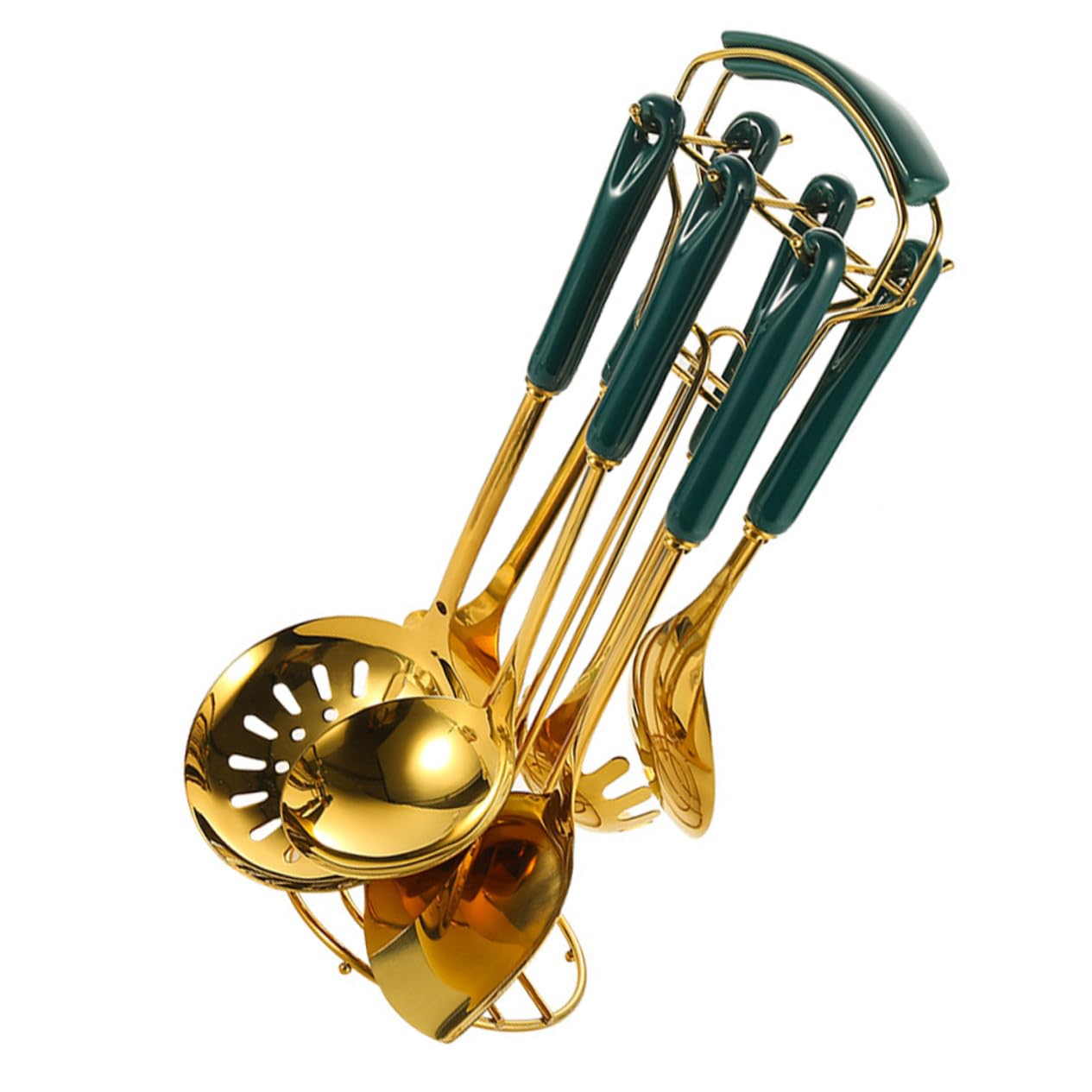 Gadpiparty Set Utensili Da Cucina 7 Pezzi in Acciaio Inossidabile Manico in Ceramica, Resistenti Al Calore e Design a Gancio, Per Uso Quotidiano, Leggeri e Salvaspazio