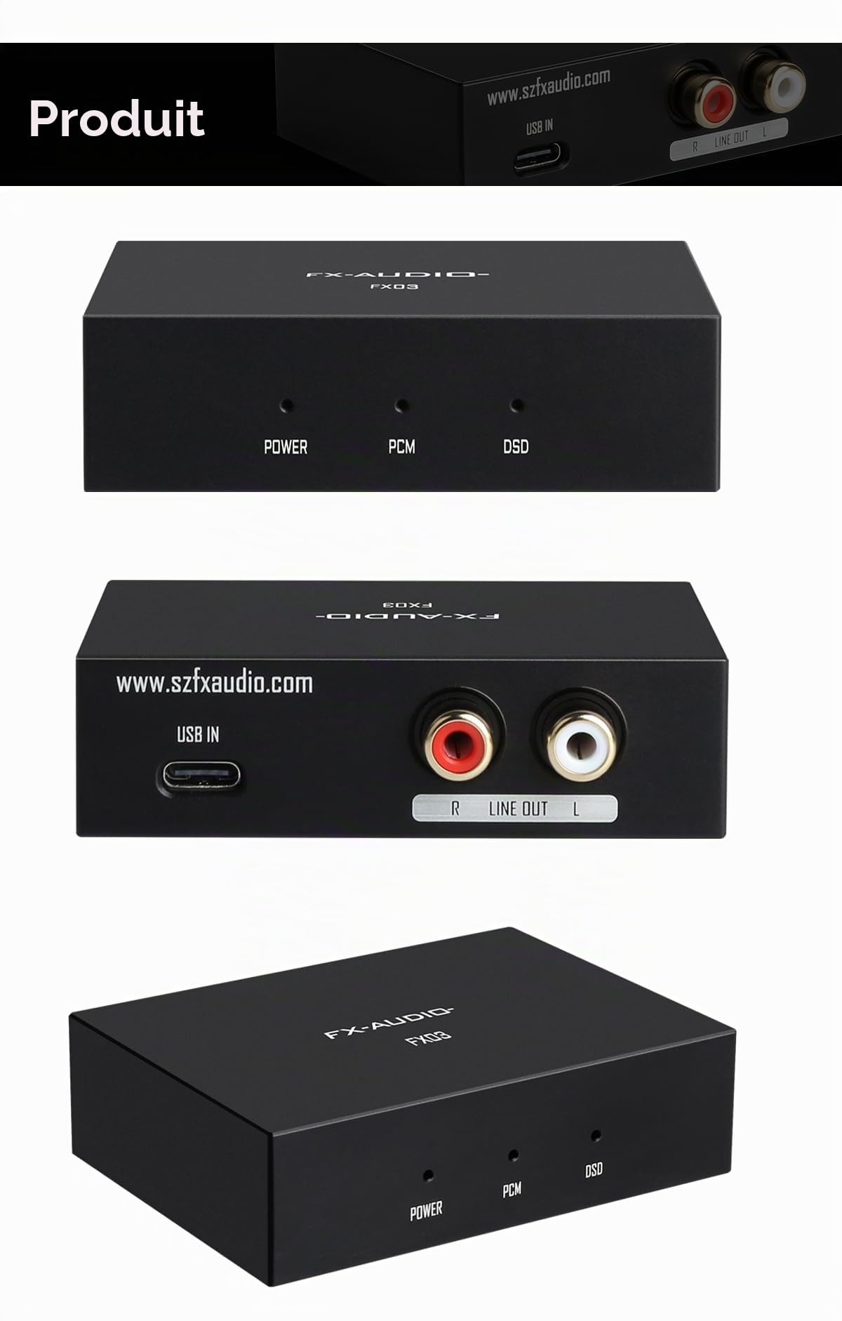 FX-Audio- FX03 Convertisseur audio numérique vers analogique 384 Khz DAC USB-C vers RCA compatible DSD 256 PCM 32 bits pour décodeur, téléphone portable, ordinateur, machine de jeu