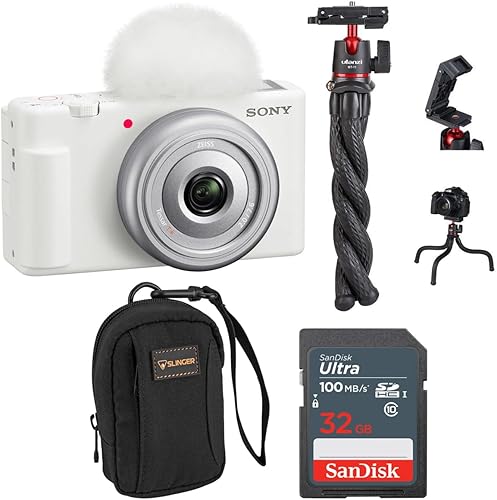 Sony Cámara digital ZV-1F para creadores de contenido y vloggers, cámara ultra ancha 4K, paquete con tarjeta SD SanDisk Extreme de 32 GB y bolsa