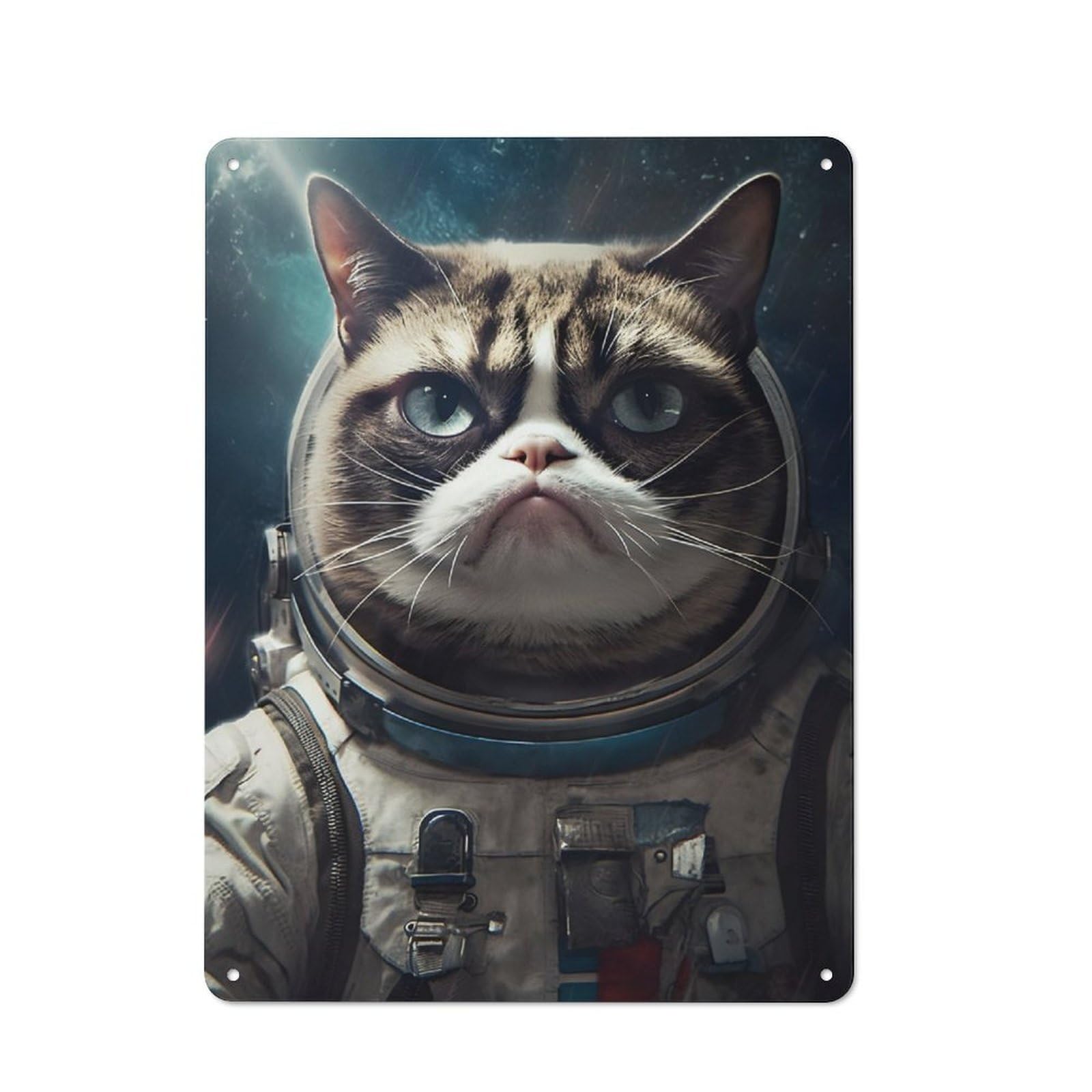 Junmoney Grumpy Cat Space Astronaut 40X30cm Retro Metal Sign With For Café Or Restaurant, For Collectors Decorating Cafés And Restaurants