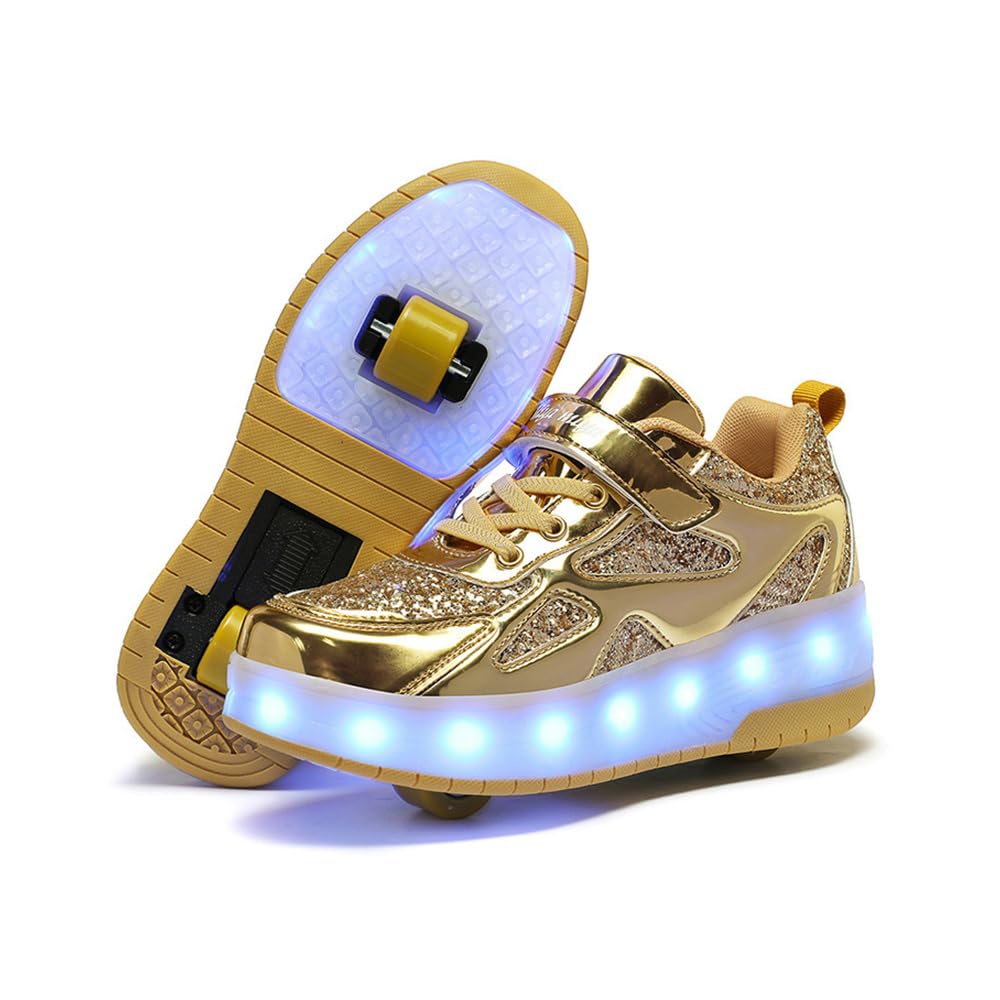 Hixingo Zapatillas con Ruedas Niño Niña, Zapatos con Dos Ruedas para Niñas 2 en 1 Zapatillas Patines con LED Zapatillas Ruedas Niño, Zapatos Patines Calzado de Skateboarding Multifuncionales
