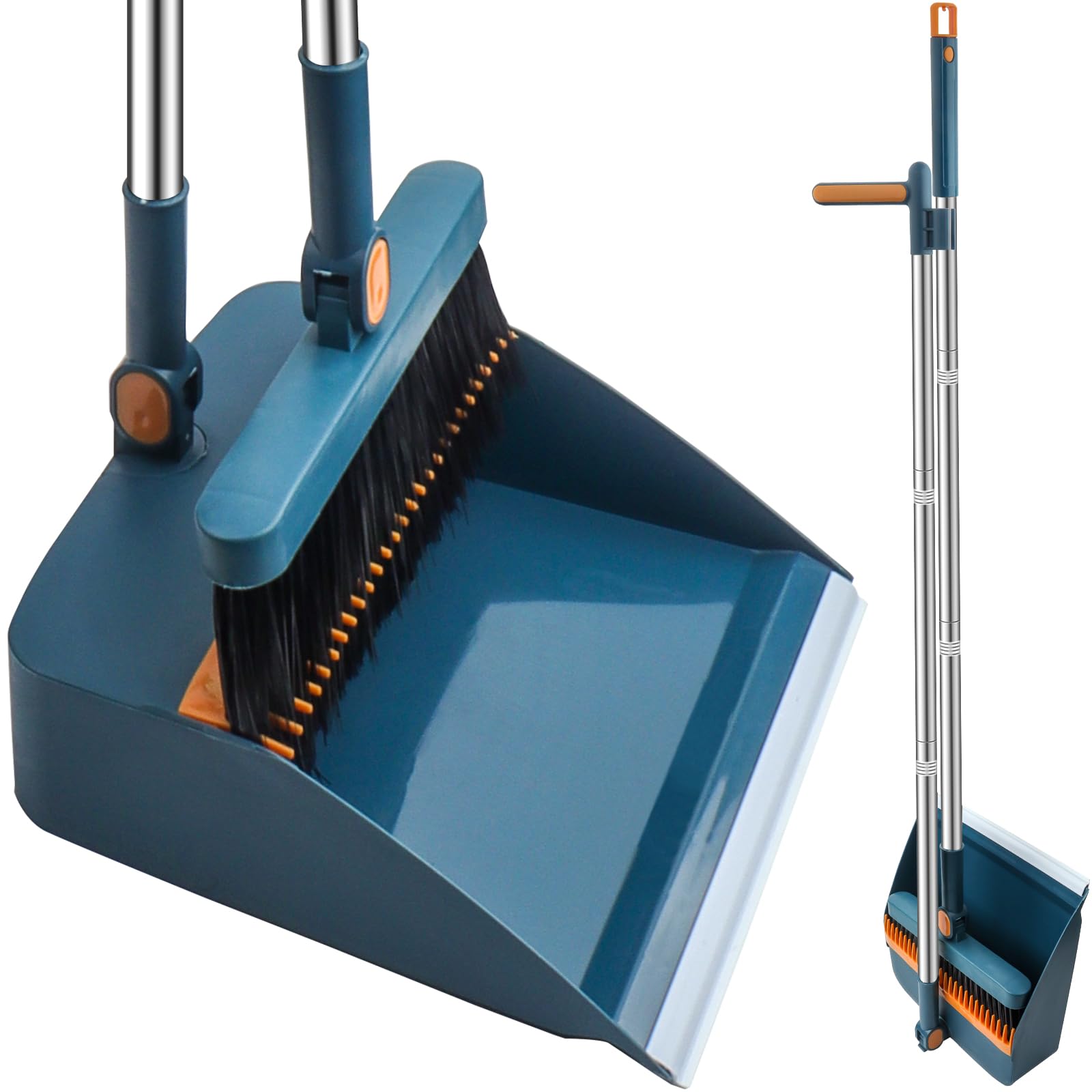 YGNNBC Long-Handled Broom and Dustpan Set, Multi-Functional Cleaning Tool, Wind-Resistant Vertical Telescopic Handle, Rotatable Broom and Dustpan Combination