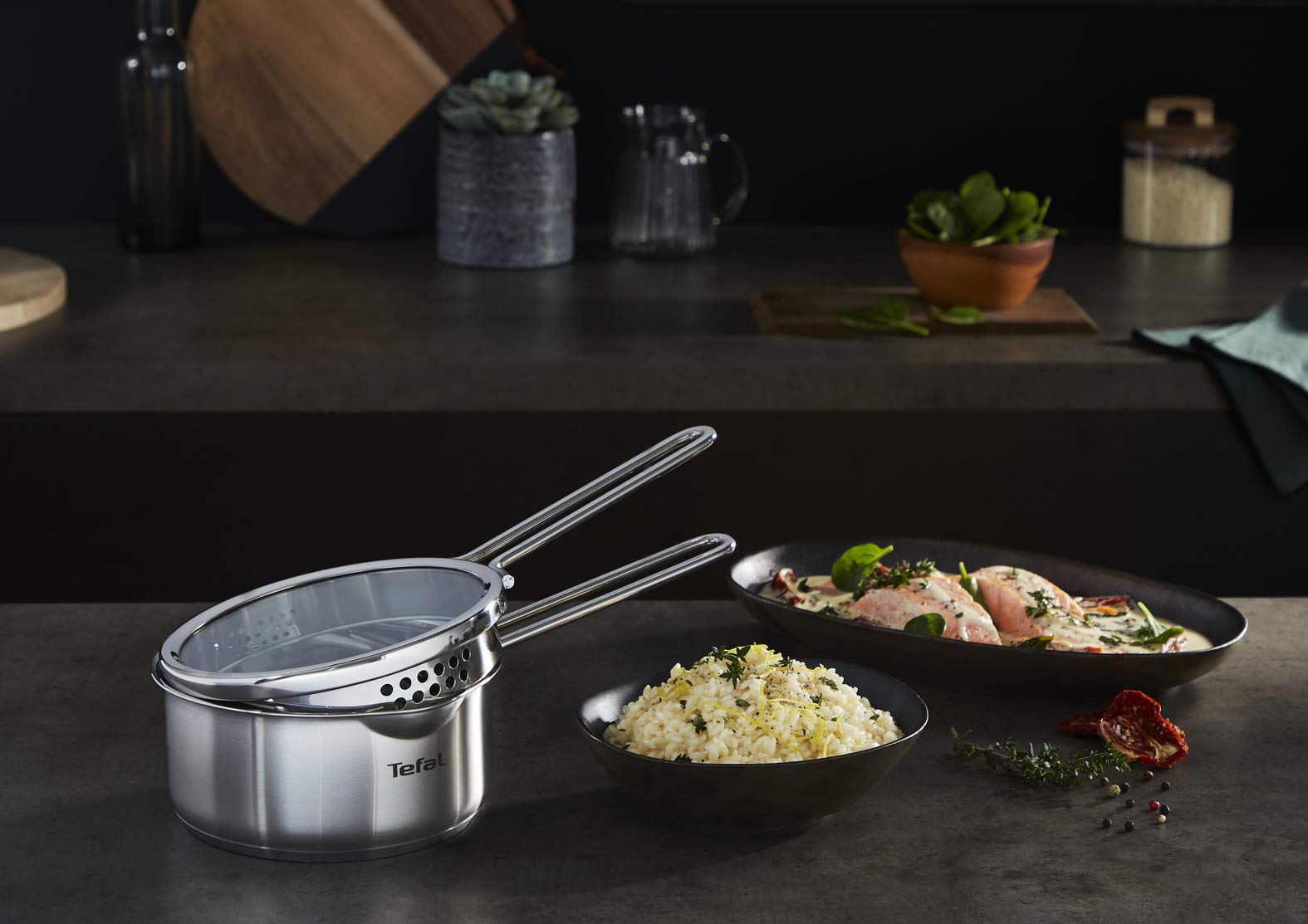 TEFAL Nordica H852SA55 Zestaw garnków stalowych z pokrywką 10-elementowy: Garnek 18/20/24 cm, Garnek wysoki 22cm, Rondel 16cm