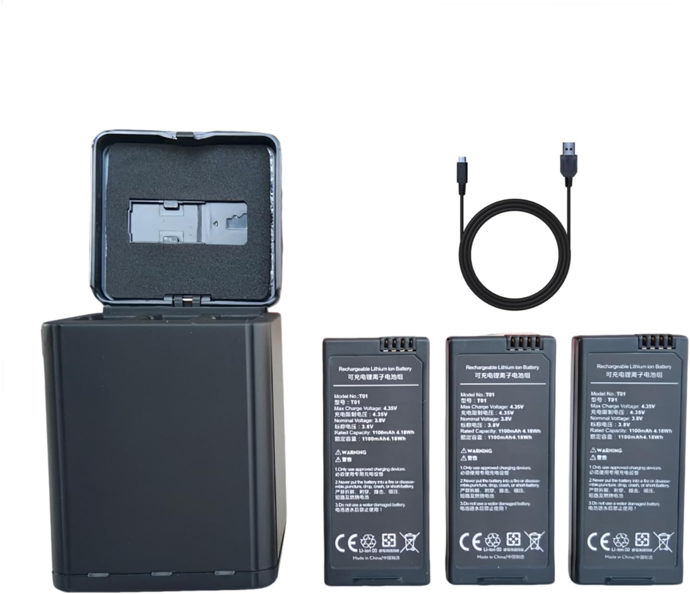 Ryze Tech 3 Pack 1100mAh for DJI Tello Battery + USB Speed 3 in 1 Charger