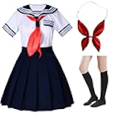 Japanese School Girls Short Sleeve Uniform Sailor Navy Blue Pleated Skirt Anime Cosplay Costumes with Socks Set