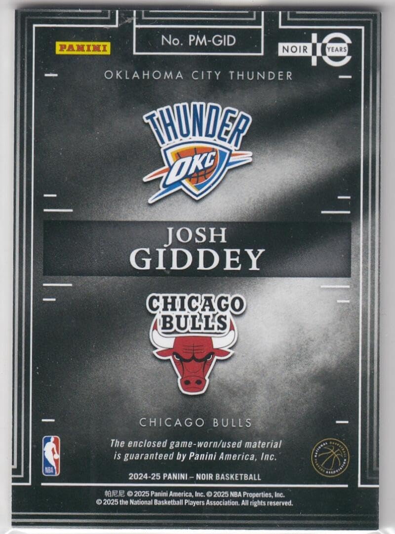Basketball Trading Card 2024-25 Panini Noir Prequel Memorabilia Holo Gold #9 Josh Giddey EX++ Excellent++ MEM 14/25 Thunder