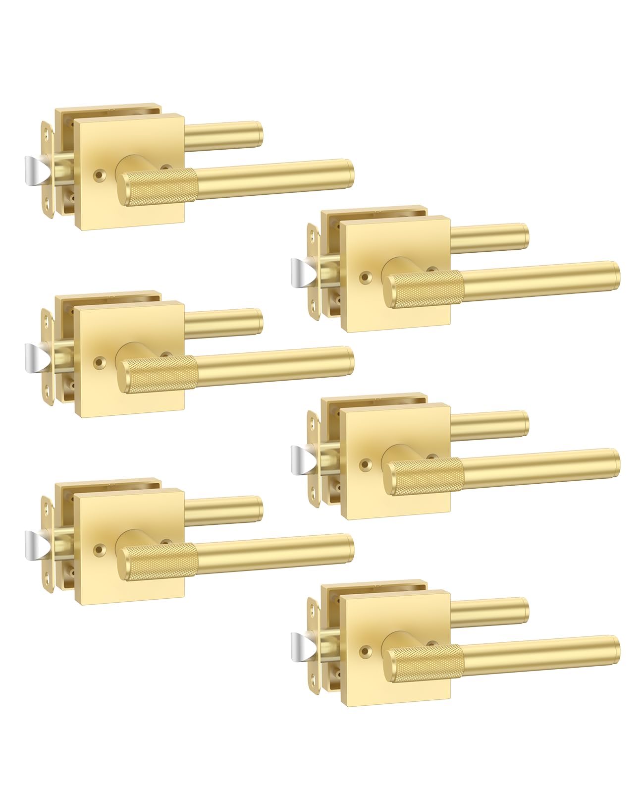 Asidrama 6 Pack Passage Gold Door Knob with Lock, Brushed Gold Door Handles Interior for Bedroom or Bathroom, Heavy Duty Door Lever with Reversible Interior Door Handle for Left Right Sided Doors