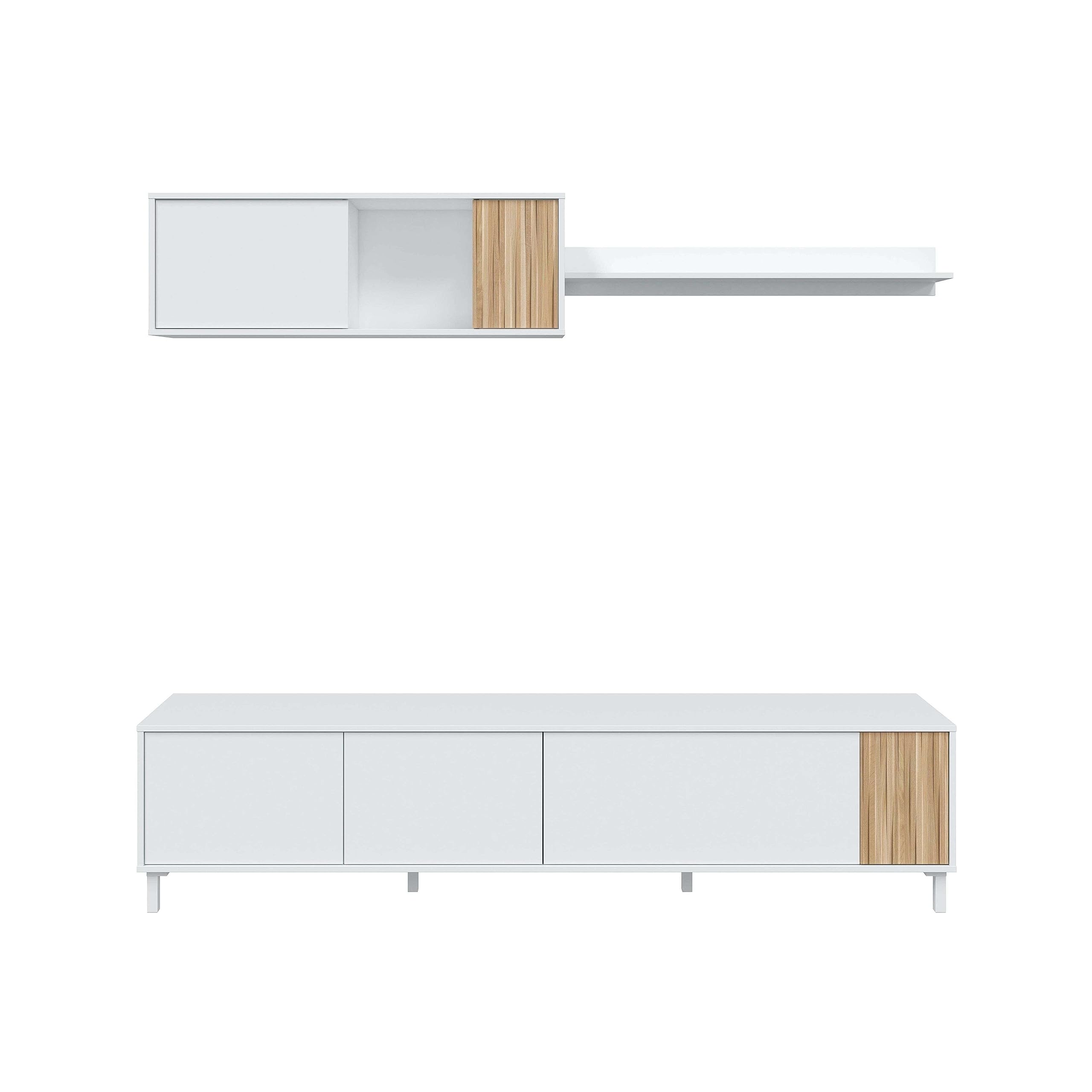 Habitdesign Muebles De Salón Ethna Blanco Artik Y Natur Estilo Moderno para Comedor 200x40Cm