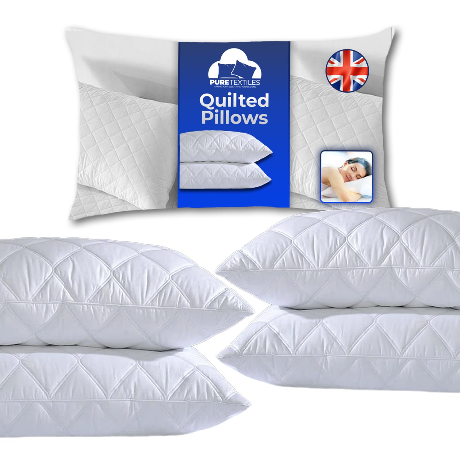 Quilted Pillows 4 Pack Hotel Quality Firm Pillow - Down Alternative, Bed Pillow for Back a...