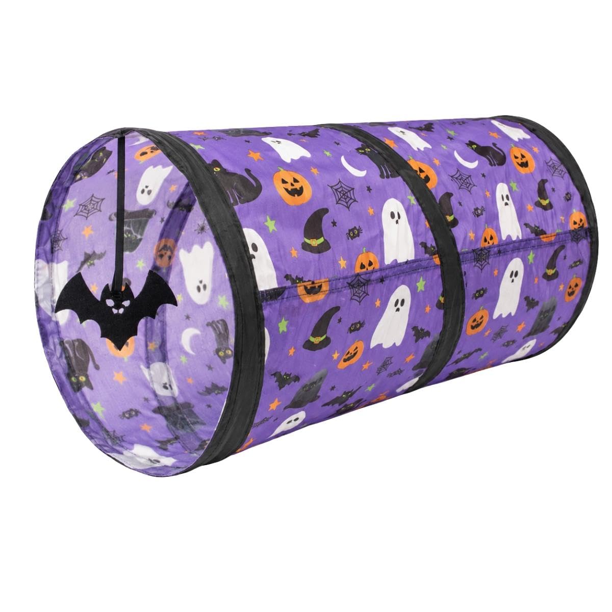 Halloween Pet Cat Tunnel With Dangling Bat Toy 46 x 24cm Foldable Hideout