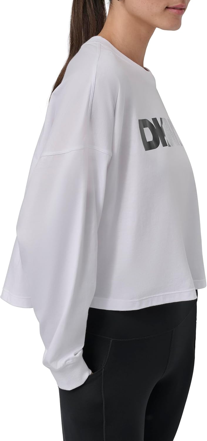 DKNY Women's Foil Rhinestone Logo Long Sleeve Crewneck T-Shirt