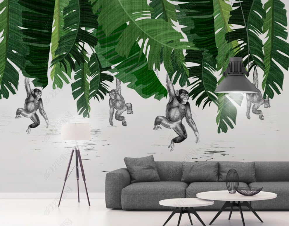 Papier peint intissé plante singe et bananier mural